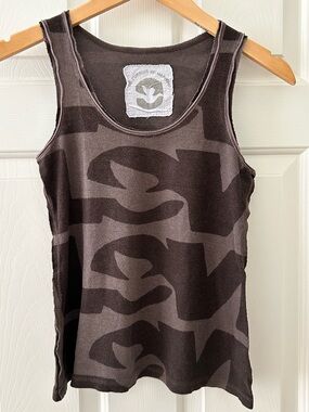 Y2K Distressed Ribbed Tank Top Cotton/Bamboo Eco Friendly Brown Raw Edge Small